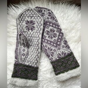Patterned Purple and Green Mittens